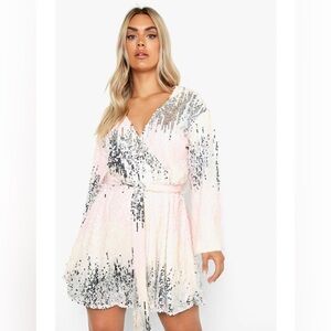 Boohoo Sequin Wrap Dress 14 NWT